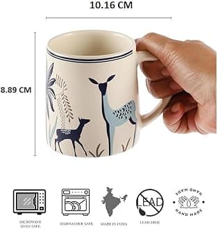 miah decor Ceramic Matte Printed Tea Coffee Mug Set of 6 Drinkware Microwave Safe Stoneware Cups for Home & Restaurant-350 ml-Cream Blue