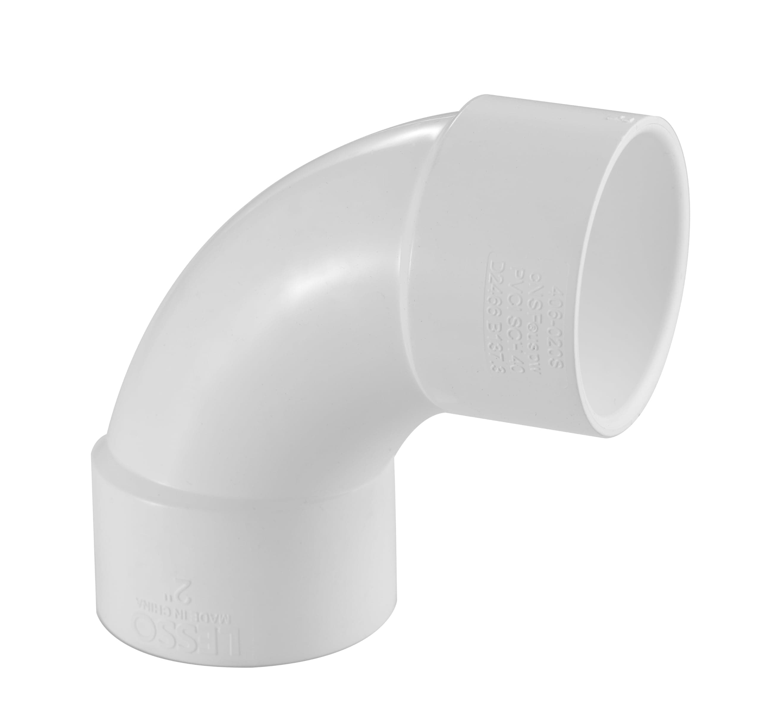 Lesso America 406 Series PVC Pipe Fitting - 90°Sweep Elbow - Schedule 40 (White) - 2" (SOC × SOC) / High-Flow Capacity/Plumbing, Irrigation, Pool, Spa, DIY Projects/NSF Certified (406-020S)