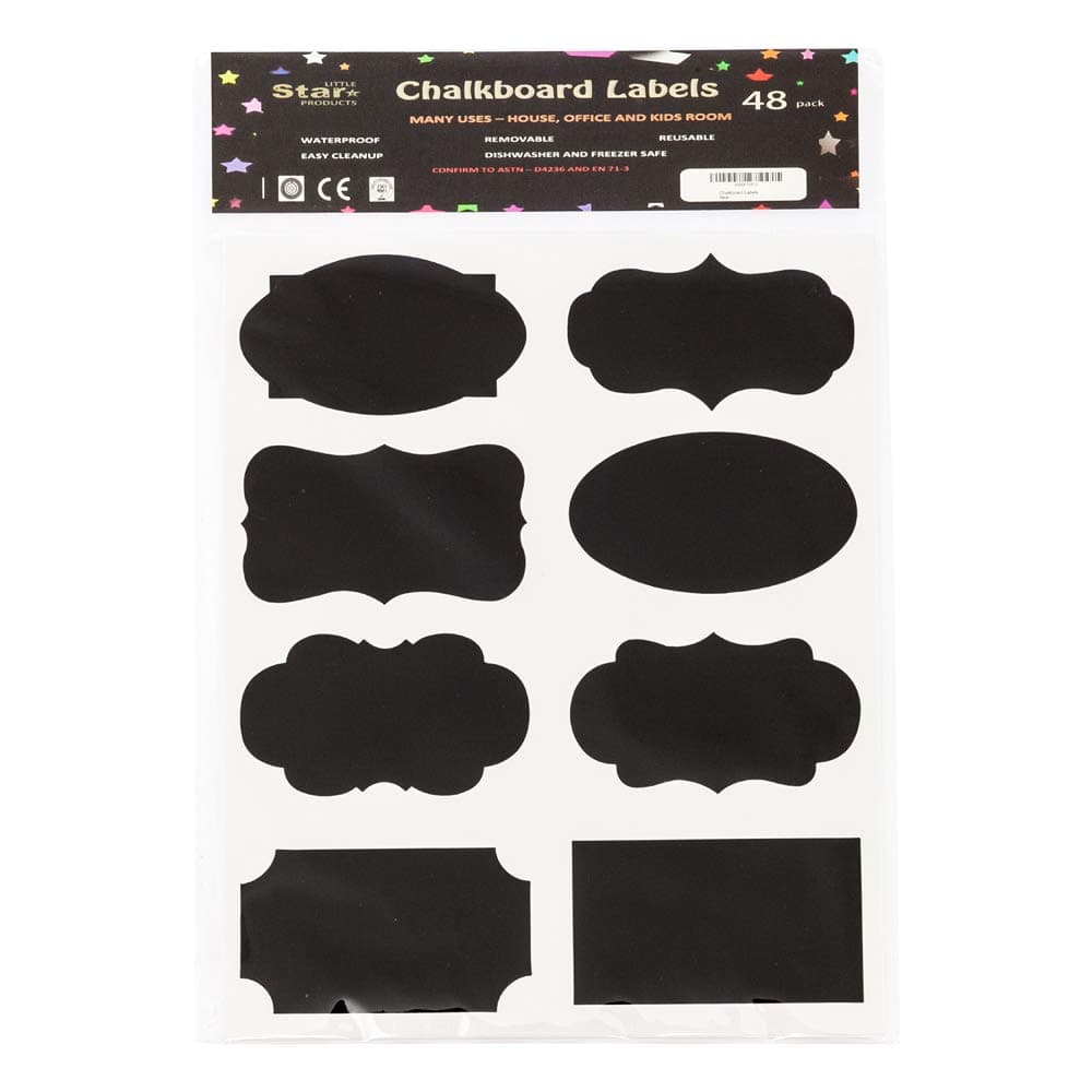 48 Chalkboard Labels Kit Different 8 Designs VINYL STICKERS Label Bundle Waterproof Dishwasher Safe Erasable Self-Adhesive Reusable & Strong perfect for Jam Jars Wine Storage & Organize – Home Office Nursery School & Wedding