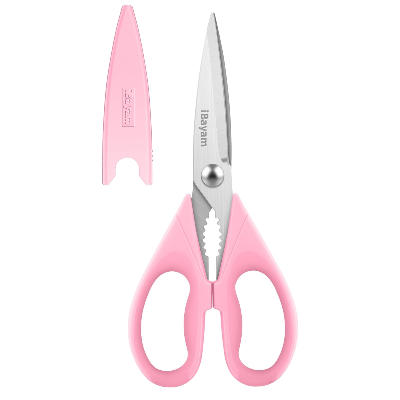 iBayam All Purpose 8.5" Cooking Scissors with Sheath, Pink Kitchen Gadgets for Women, Mom, Wife, Her