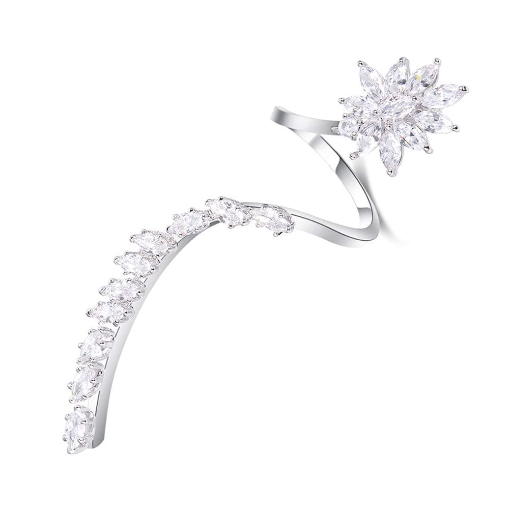 Unique Design CZ Cubic Zirconia Multiple Finger Ring Palm Cuff Handlet for Women Adjustable Size (Sky)