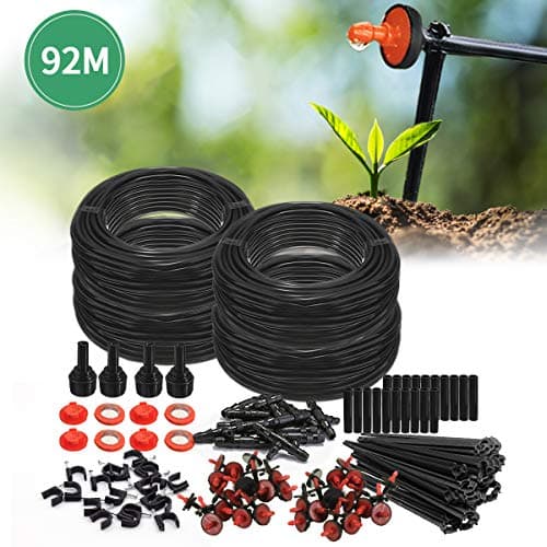 AGSIVO 92M Micro Drip Irrigation Kit System Drip Irrigation Tubing Garden Hose Watering Kit Nozzle Sprinkler System for Flower Bed Patio Garden Greenhouse Plants (92M Drip Irrigation Kit)