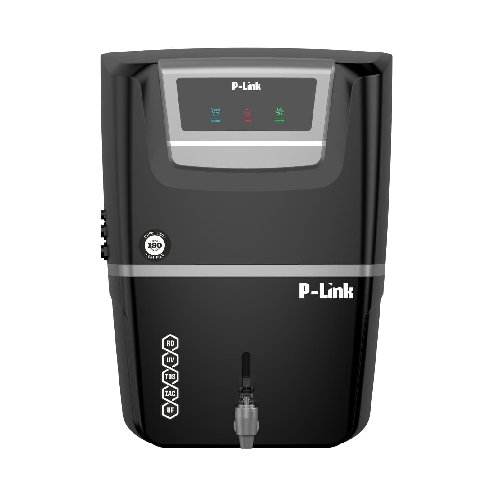 P-Link PL32 RO+UV+UF+TDS+ZAC Water Purifier | 12 Ltr Storage Tank | ZINC,COPPER & ALKALINE | LED Indicators With Installation Kit (Black)