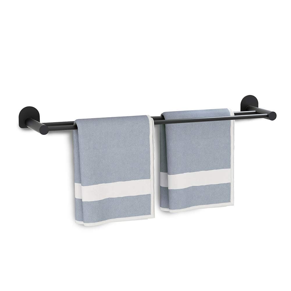 STORKING Bath Towel Double Bars Rack 23" Matte Black Towel Rack Rod for Bathroom and Kitchen Modern Classic Wall Mounted Heavy Duty Bath Towel Bar with Hardware Simple Steel Bathroom Accessories