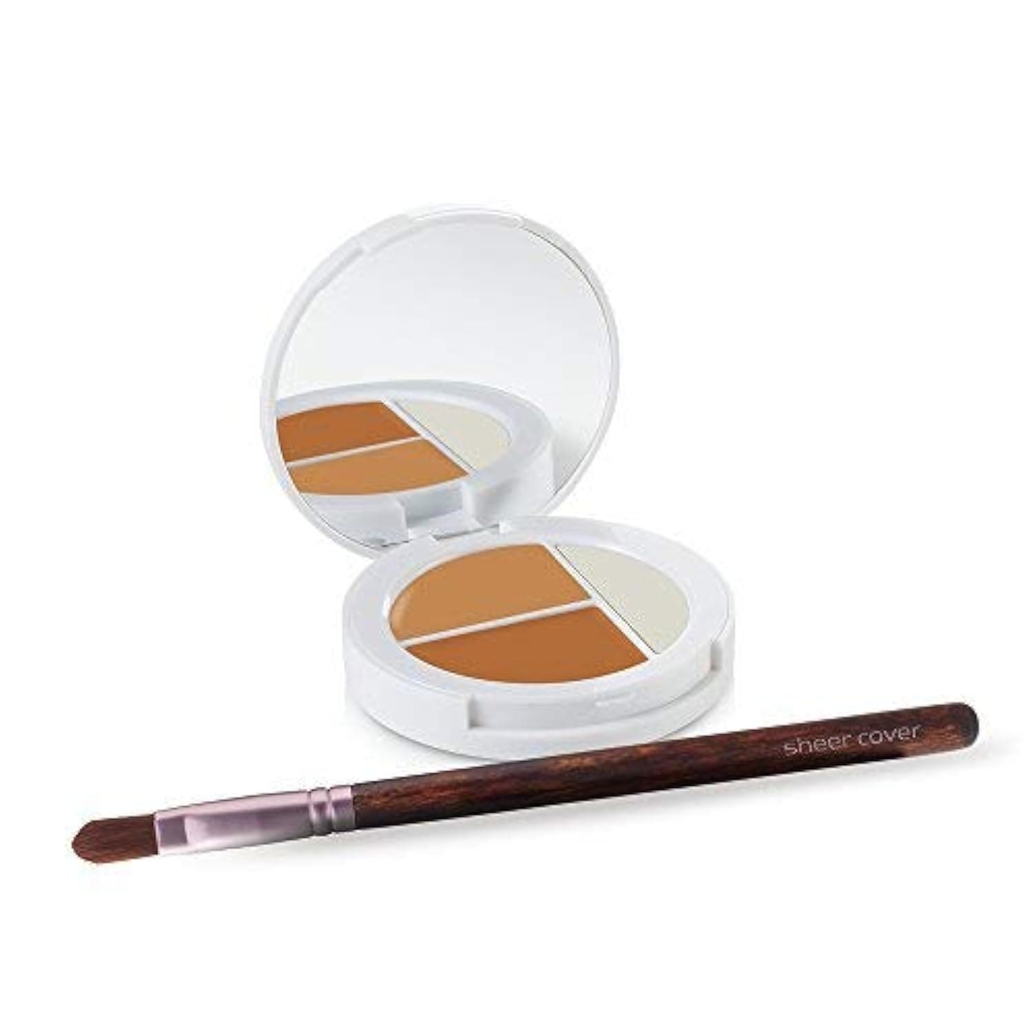 Studio Conceal & Brighten Concealer- Highlight Trio Tan/Dark Shade Two-Toned Concealers Shimmering Highlighter Tan/Dark Shade with Concealer Brush