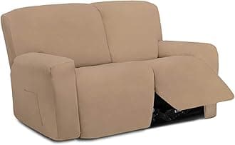 Easy-Going 6 Pieces Microfiber Stretch Sectional Recliner Sofa Slipcover Soft Fitted Fleece 2 Seats Couch Cover, Washable Furniture Protector with Elasticity for Kids(Recliner Loveseat, Camel