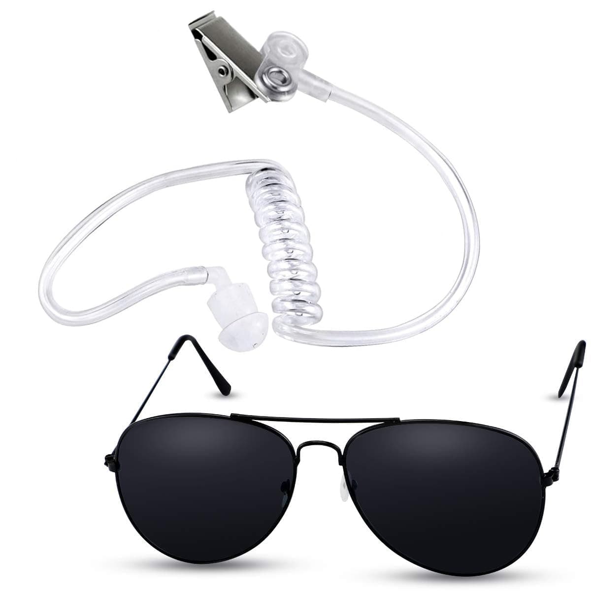 Twdrer 2-Piece Spy Agent Costume Set with Earpiece & Sunglasses, Secret Service Security Guard Accessories for Men Wome, Halloween Cosplay Party