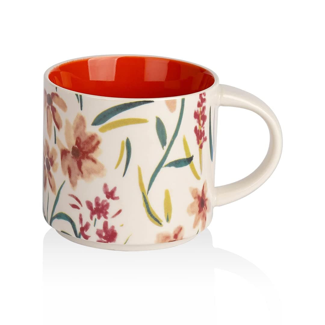 CHILDIKECeramic Coffee Mug 15 OZ Art Hand Painted Breakfast Cup (Red)