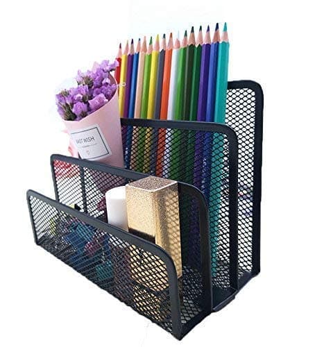 Plastic 3-Slot Metal Mesh File Rack, 17.5 X 13 X 8 cm (Black)