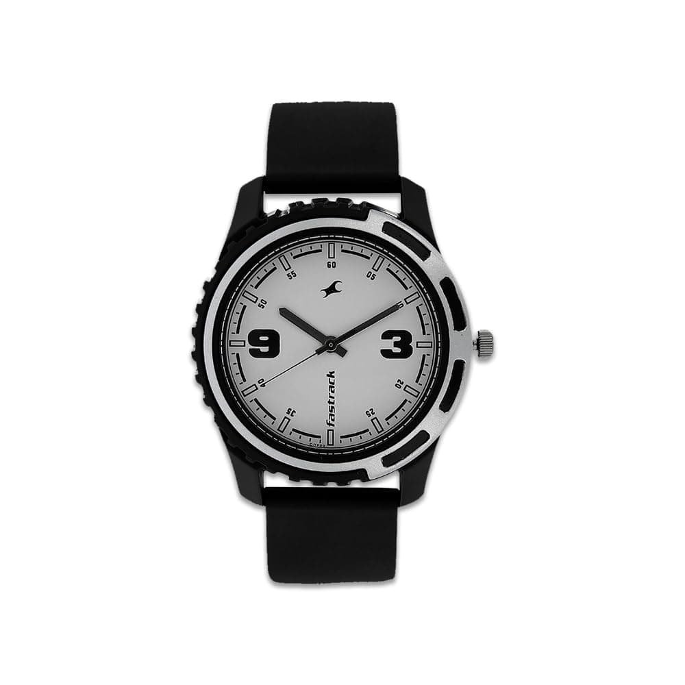 Quartz Analog White Dial Plastic Strap Watch for Guys-NS3114PP01