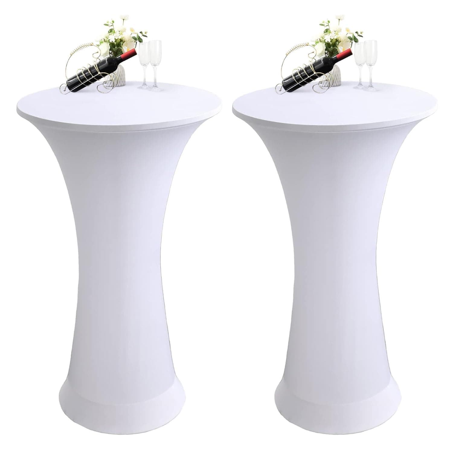 Funvalley Surperfect 2 PCS Spandex Cocktail Table Cover,Tablecloth Fitted Stretch High Top Round Table Cover for Bar Wedding Cocktail Birthday Party Banquet Table