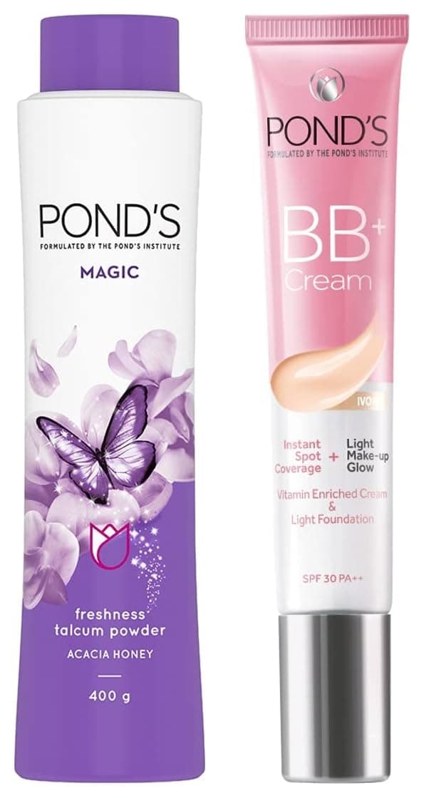 POND's White Beauty Natural Light Coverage Bb+ Fairness Cream For All Skin Types 01 Original, 18 G & Magic Freshness Talcum Powder Acacia Honey, 400 G, Pack Of 1