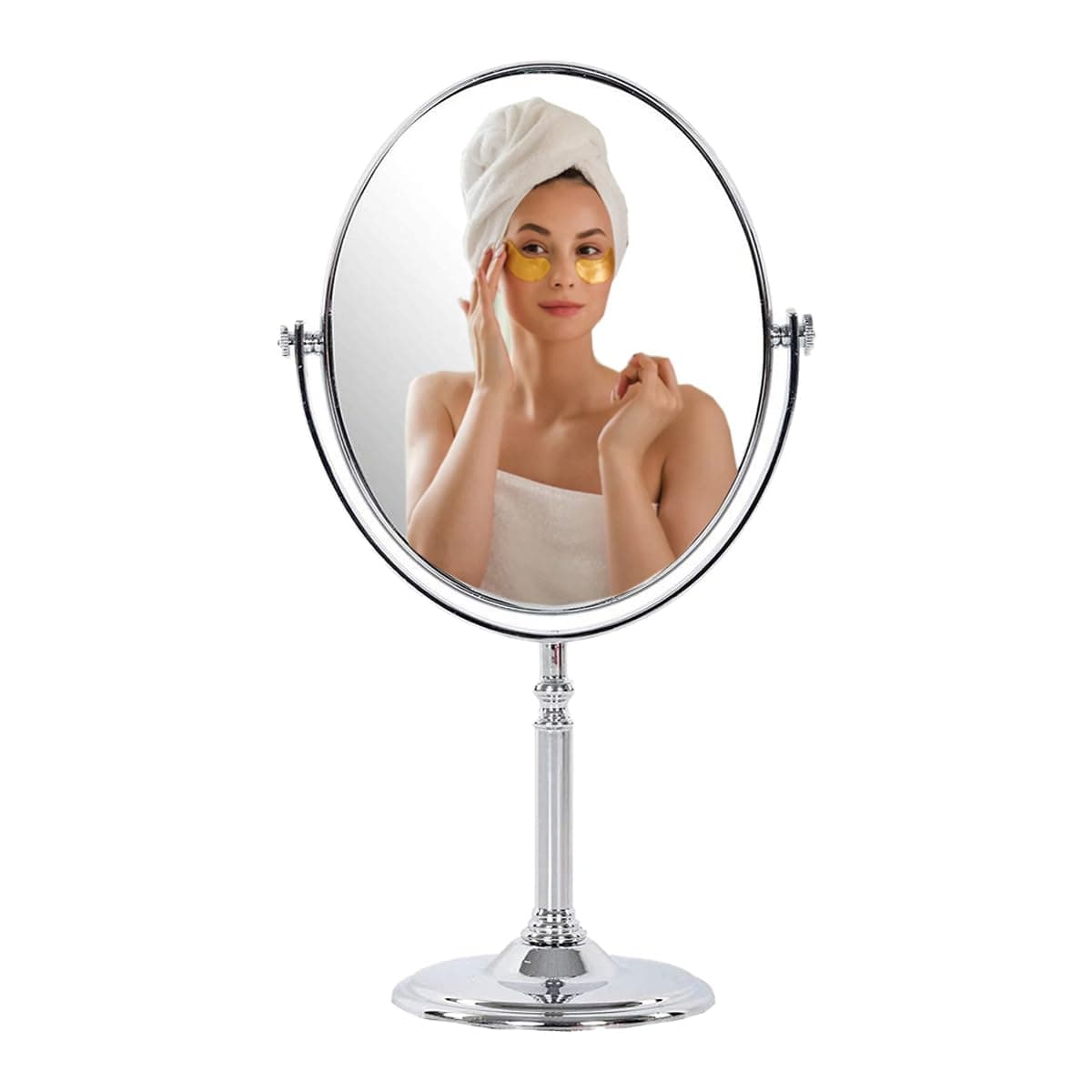 Makeup Mirror|Magnifying Glass Mirror Makeup|Double Side Magnification|Tabletop Vanity Hand Mirrors Stand|5X And 1X|(Men&Women-Silver, Oval, Framed)