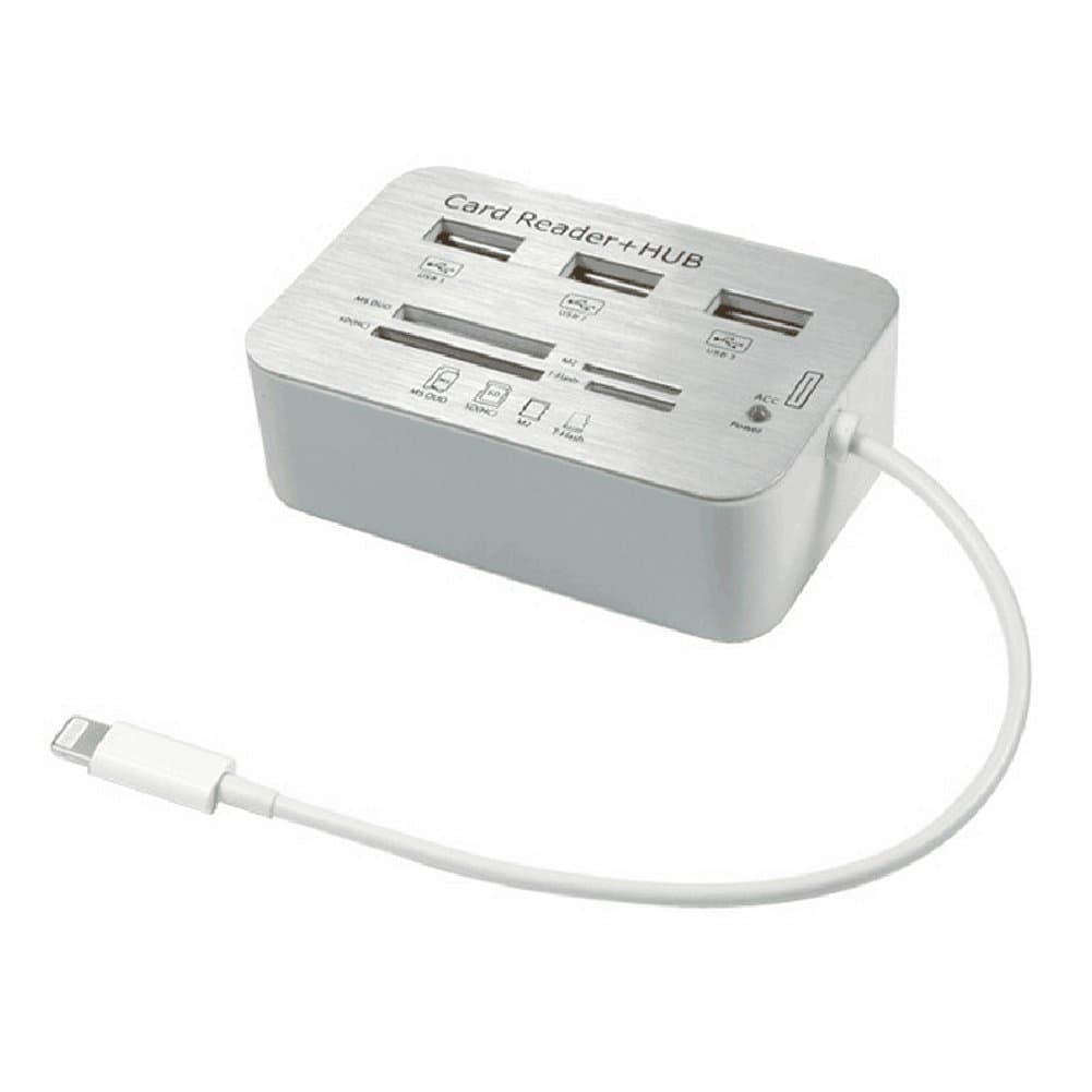 7 in 1 OTG Adapter 8 PIN to 3 USB 2.0 HUB Host Adapter Sd Hc/Ms/m2/tf Card Reader Camera Connection Kit for Apple Ipad 4/ Ipad 5 (Ipad Air)/ipad Mini/Ipad Mini 2 -White