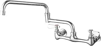 BWE Commercial Kitchen Sink Faucet with Swivel Spout 2 Handles Wall Mount Faucet for Kitchen Sink,Solid Brass Construction for Laundry Restaurant Chrome Mixer Tap