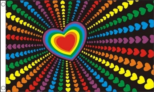 5ft x 3ft (150 x 90 cm) Gay Pride Rainbow Love Hearts 100% Polyester Material Flag Banner Ideal For Pub Club School Festival Business Party Decoration