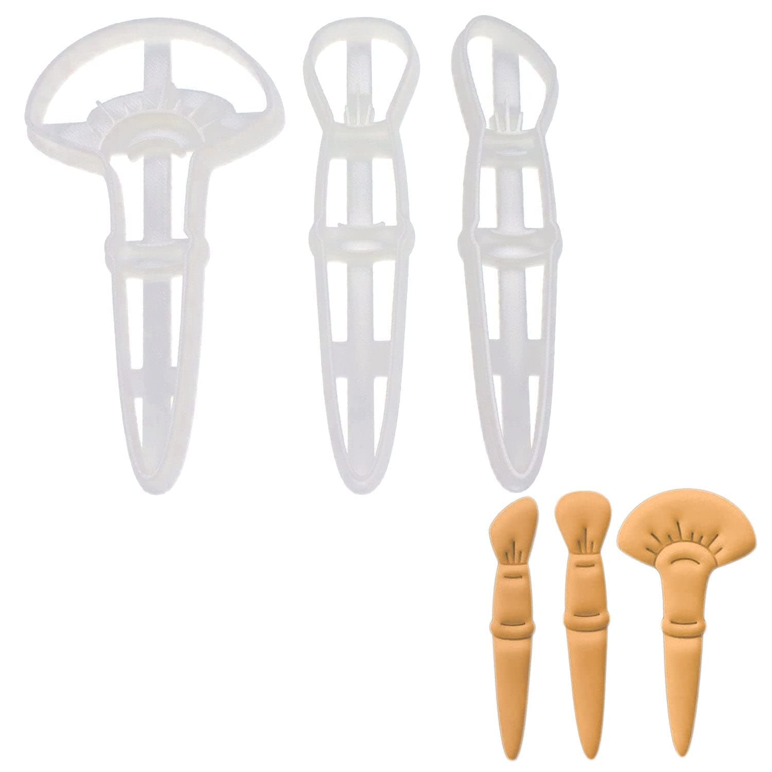 BAKERLOGY Set of 3 Make-Up Brushes Cookie Cutters (Designs: Fan Brush, Foundation Brush and Contour Brush) - Detailed Biscuit Cutter Design for Baking and Crafts, Ideal on Fondant, Dough, Clay