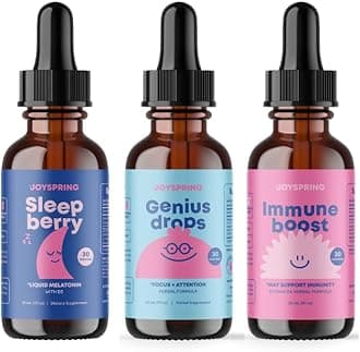 JoySpring Immune Booster for Kids with Elderberry, Echinacea, Orange Peel & Grape Root, SleepBerry Melatonin for Kids with Elderberry Genius Drops Brain Supplement for Kids