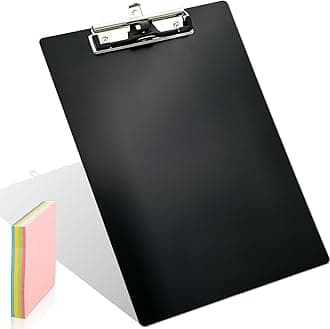 Aluminum Metal Clipboard Stainless Hangable Pen Holder Low-Profile Clip Board Size A4 9" x 12.6" with Sticky Note for School Office Business Medical Professionals Workshop Factory (Black, Aluminum-A4)