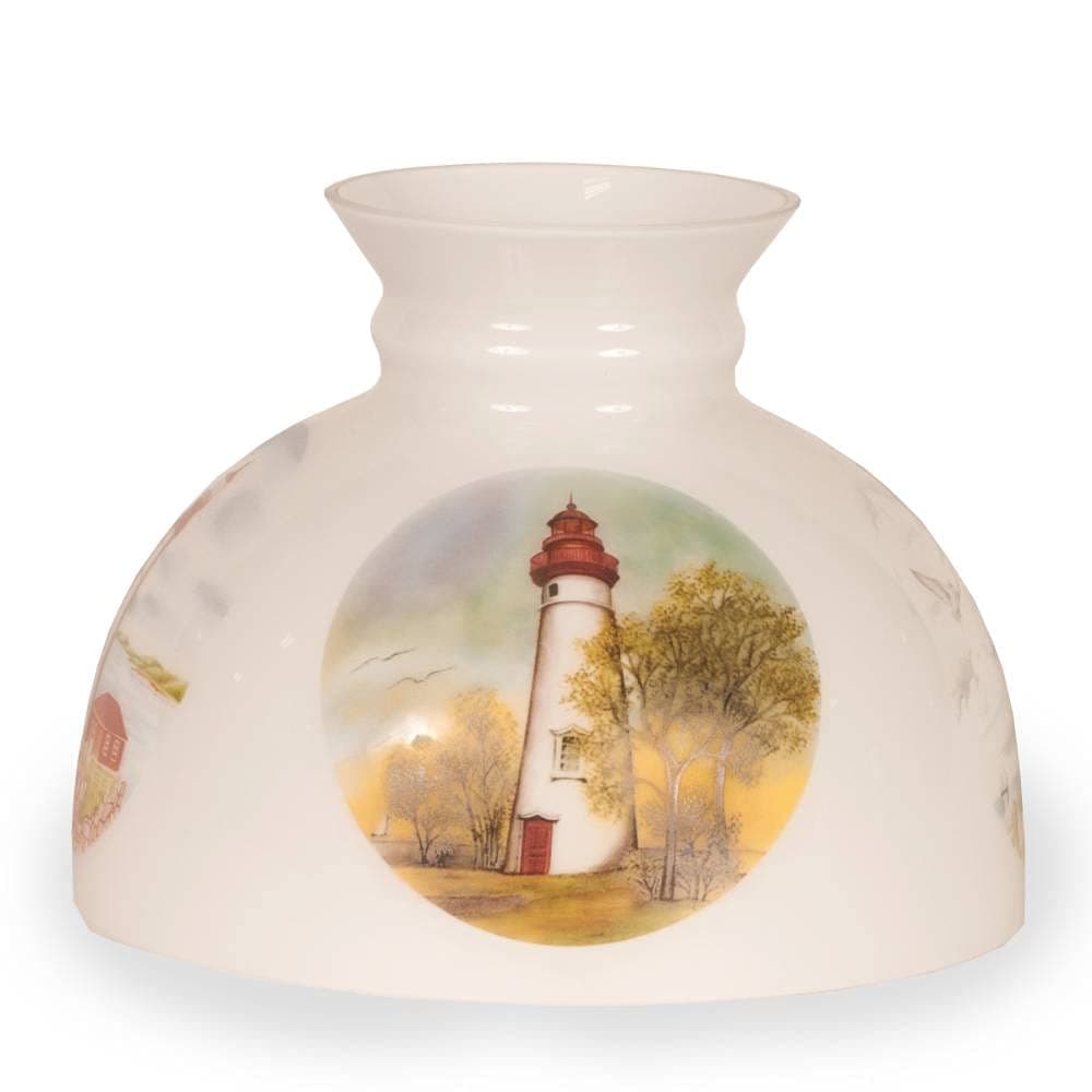 Aladdin Lighthouse Design on White Student Glass Oil Lamp Shade 10 inch