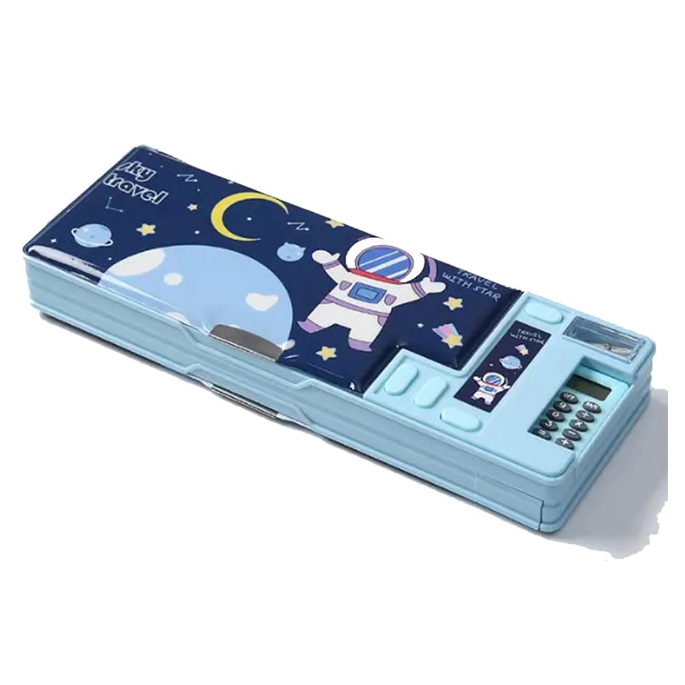 [Upgrade] Pop Up Multifunction Pencil Case for Kids, with Calculator Sharpener Cute School Supplies Multifunction Stationery Organizer Space Gift for Kids Teens (Blue)