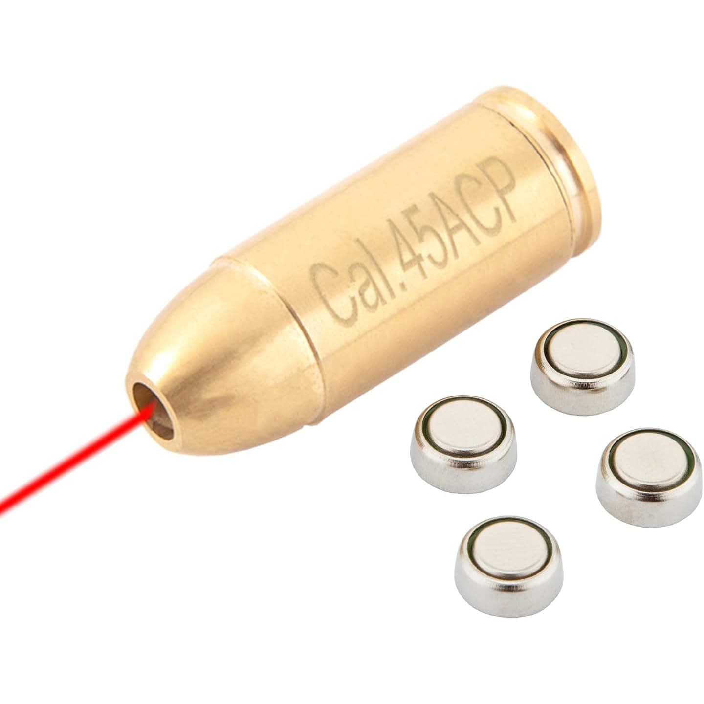 Laser Bore Sight for .45 ACP, Hunting Red Dot Boresighter with 4 Batteries（2 Set Batteries）
