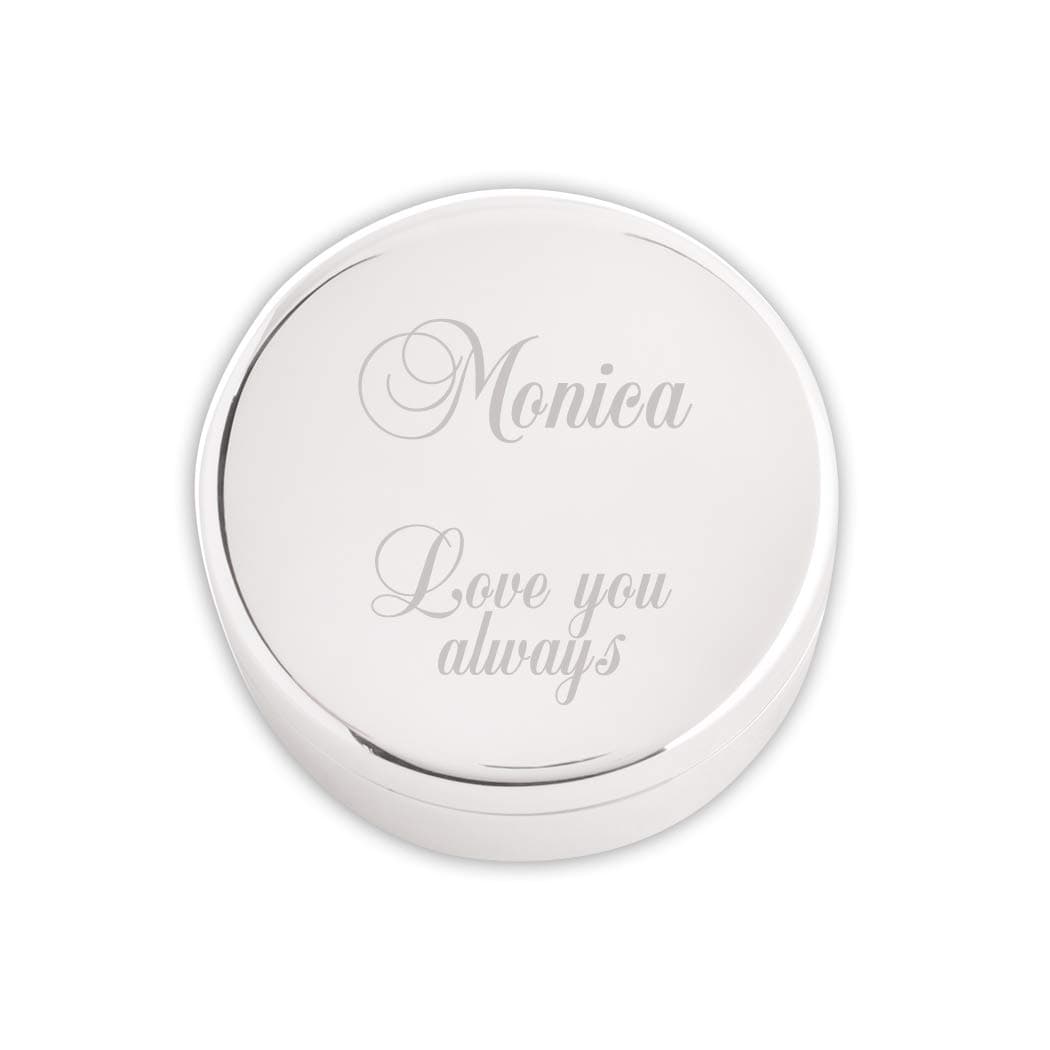 Cherished MomentsPersonalized Small Round Jewelry Keepsake Box With Custom Engraved Message, Unique Gift, Silver Toned