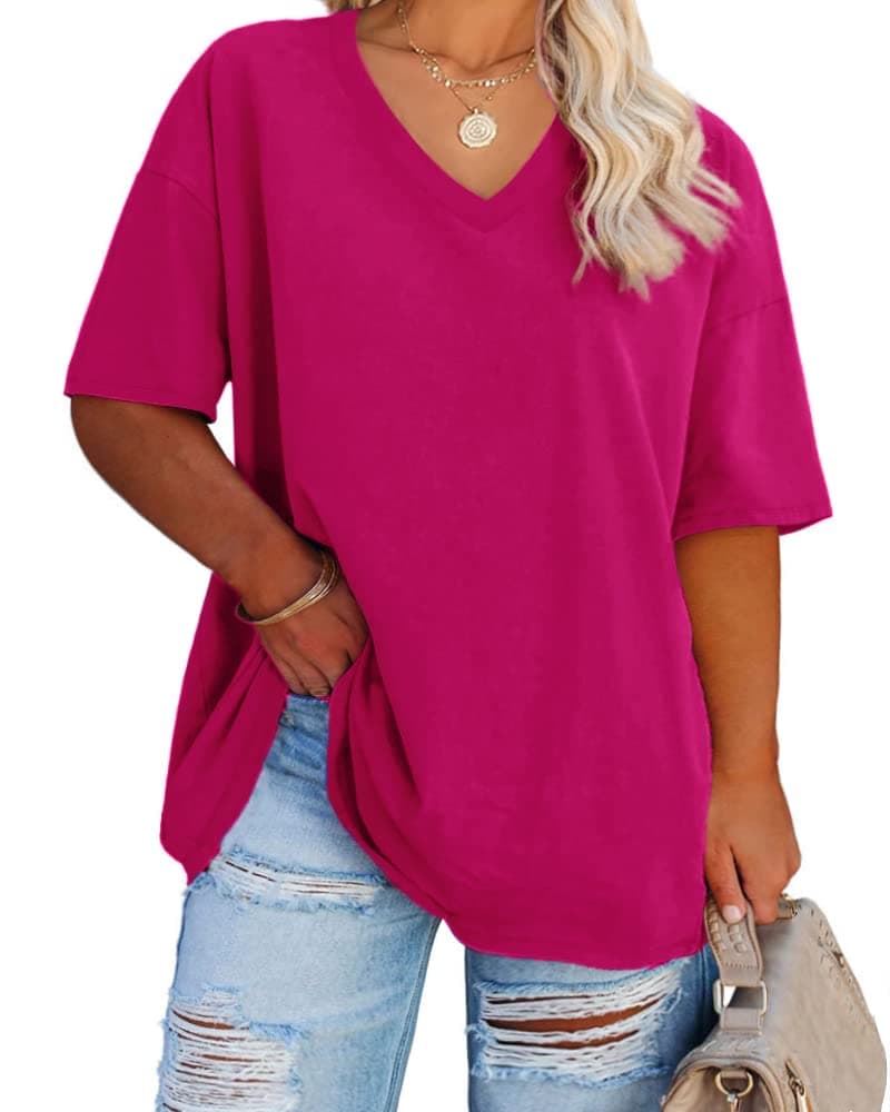 - Women's Plus Size V Neck T Shirts Summer Half Sleeve Tees Casual Loose Fit Cotton Tunic Tops