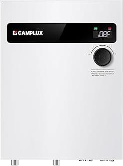 CAMPLUX Electric Tankless Water Heater 27kW 240V, Instant Hot Water, Self-modulating Technology, Multipoint of Use Water Heater with Digital Display, for Whole House Shower, White