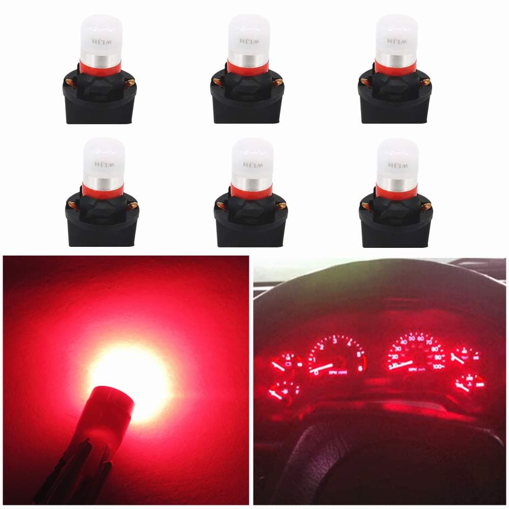 WLJH Red T10 Led Bulb Dash Lights Pc194 Pc195 Pc168 Instrument Cluster Panel Light Dashboard Gauge w5w 194 Bulbs 12V Twist Locks Socket Base, Pack of 6