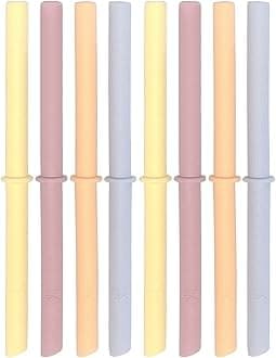 Adult & Kid's Reusable Silicone Straws with Stopper for 8oz & 10oz Mason Jars or Tumblers, Pack of 8 Colorful Straws 6.3"
