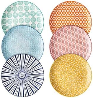 Selamica 10 inch Porcelain Dinner Plates, Large Size Serving Plate for Salad, Pancakes, Steak, Set of 6, Assorted Colors