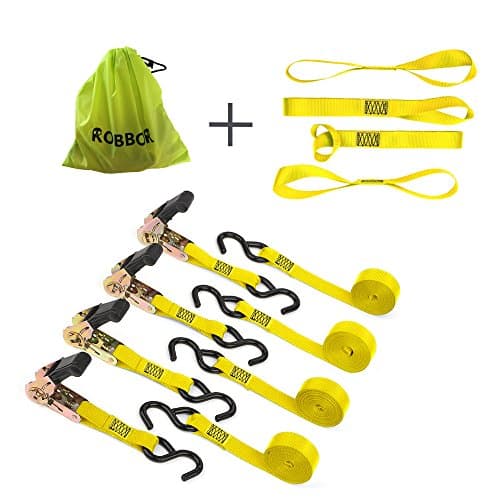 Robbor Ratchet Straps-15 ft. x 1 in. 1500 lbs. Breaking Strength Cargo Straps Used for Moving Appliances and Garden Equipment, Motorcycle Tie Down and Trailer Straps-Cambuckle Alternative(Set of 4)