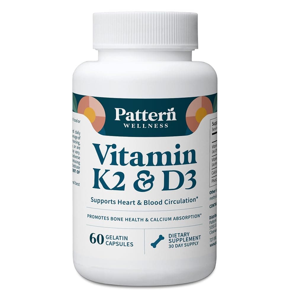 - Pattern Wellness Vitamin K2 & D3 Supplement with Calcium – Bone Health, Circulatory Wellness & Immune Support - Non-GMO - 60 Capsules
