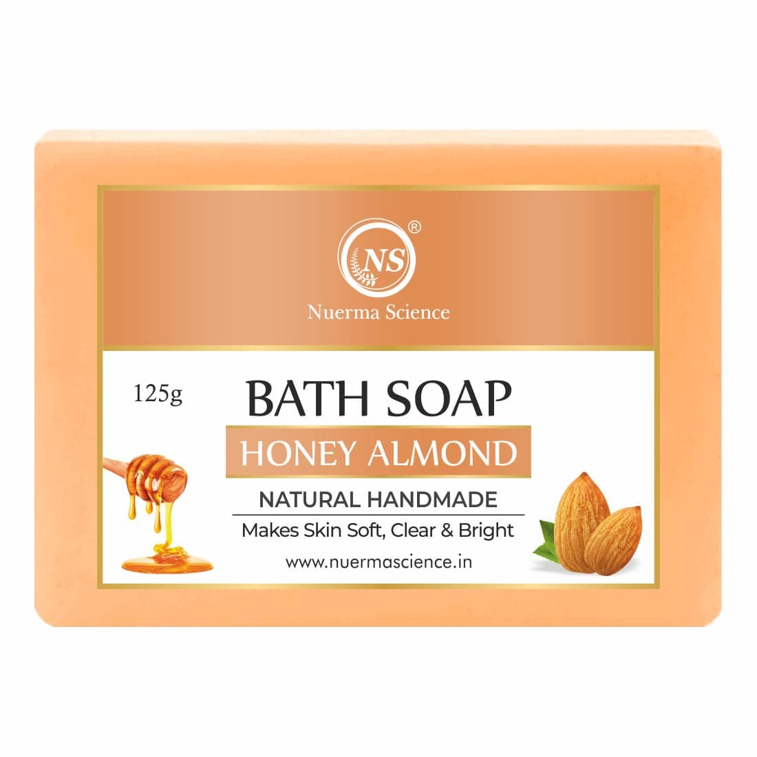 Honey Almond Bath Soap | Natural Handmade Soap Bar Improves Complexion, Removes Dark Circles| Cold Processed with Essential Oils | Paraben & Sulphate Free Soap for Men Women - 125gm