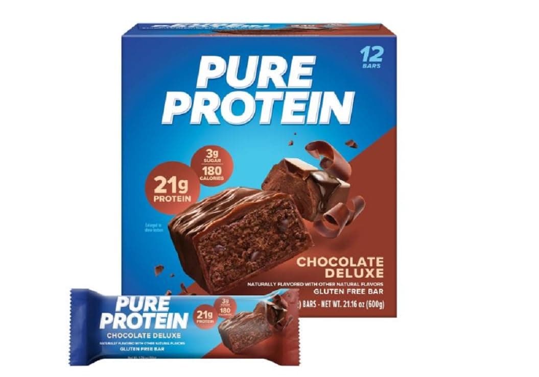 Pure Protein Bars, High Protein, Nutritious Snacks to Support Energy, Low Sugar, Gluten Free, Chocolate Deluxe, 1.76 oz., 36 Count