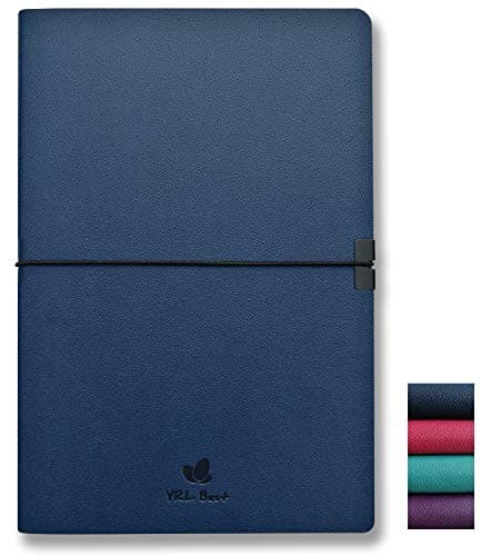 Writing Journal Notebook, College Ruled/Lined, A5 Size, 5.8x8.3", Fine PU Leather, Premium Thick Paper, Sewn Bound, Inner Pocket, Elastic Wrap, Ribbon Bookmark, Lays Flat, Navy Blue
