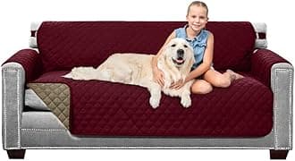 Sofa Shield Couch Slip Covers for Dogs, Reversible Furniture Protector with Strap, Stain and Tear Resistant Cushion Cover, 70 inch Seat, Machine Washable Slipcover Pets, Cats, Burgundy Tan