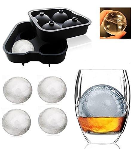 Goodrich Flexible Silicone Spherical 4 Round Ball Ice Cube Tray Maker Mold with Lid Perfect Ice Spheres for Whiskey Lovers Cocktails
