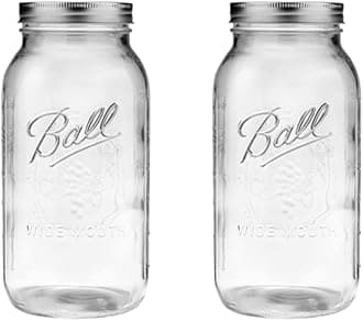 Ball Wide Mouth Glass Mason Jars with Lids and Bands, Used for Canning, Pickling, Juice, Jam, Jelly, Half Gallon Size 64 Ounce (Pack of 2)