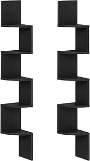 HOOBRO Corner Shelf Wall-Mounted, Set of 2 Floating Corner Shelves for Wall, 5-Tier Corner Bookshelves for Living Room, Bedroom, Bathroom, Home Office, Black BK26BJP201