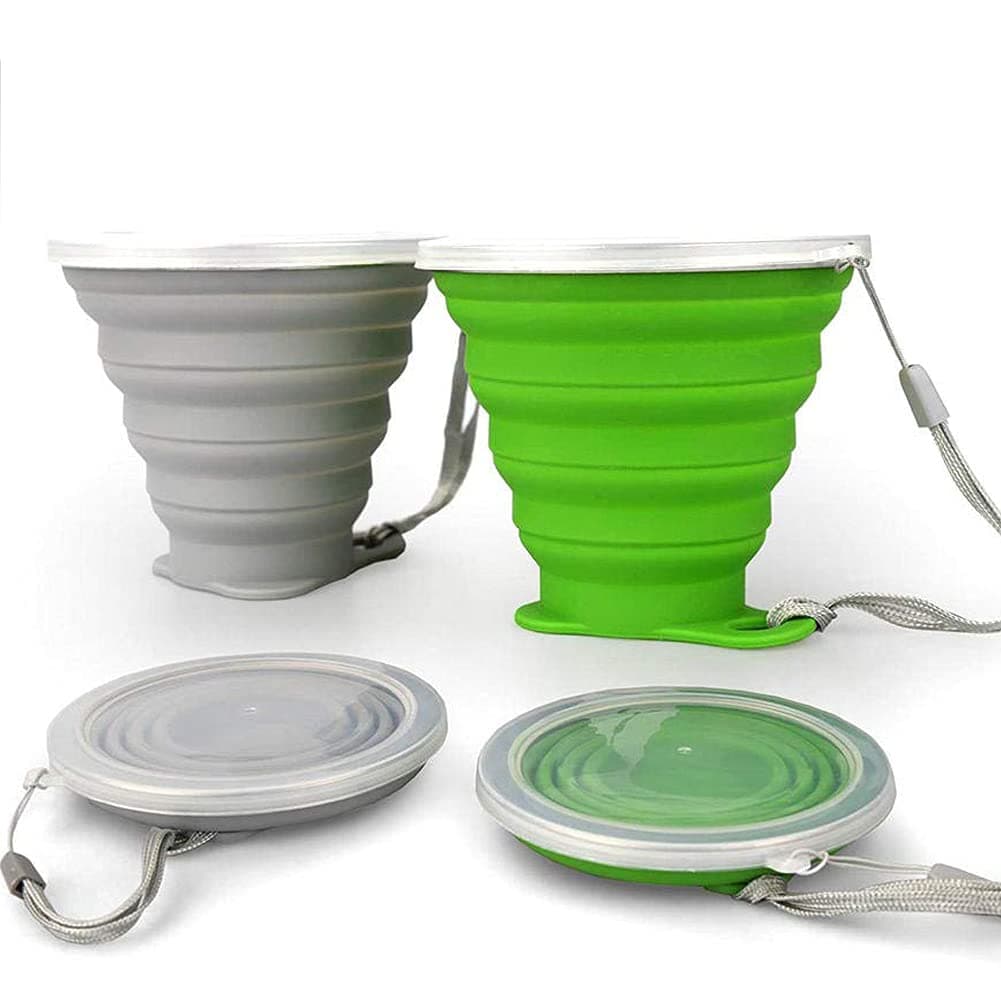 JBER Silicone Collapsible Travel Cup, Silicone Folding Camping Cup with Lids Expandable Drinking Cup for Outdoor Hiking Travel