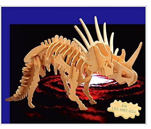 Puzzled 3D Puzzle Big Styracosaurus Wood Craft Construction Model Kit Educational DIY Wooden Dinosaur Toy Assemble Model Unfinished Crafting Hobby Puzzle to Build & Paint for Decoration 41pcs Pack