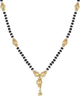 Gold-Plated Black & White Artificial Stones Studded & Beads Beaded Locket Mangalsutra For Women