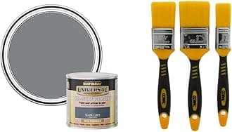 Rust-Oleum Universal Gloss Slate Grey 250ml AMZ0118 & Coral 31416 Zero Paint Brushes with No Loss of Bristle Paintbrush Heads 3 Piece Pack Set, Yellow, Set of 3