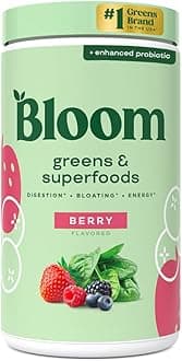 Bloom Nutrition Green Superfood | Super Greens Powder Juice & Smoothie Mix | Complete Whole Foods (Organic Spirulina, Chlorella, Wheat Grass), Probiotics, Digestive Enzymes, & Antioxidants (Berry)