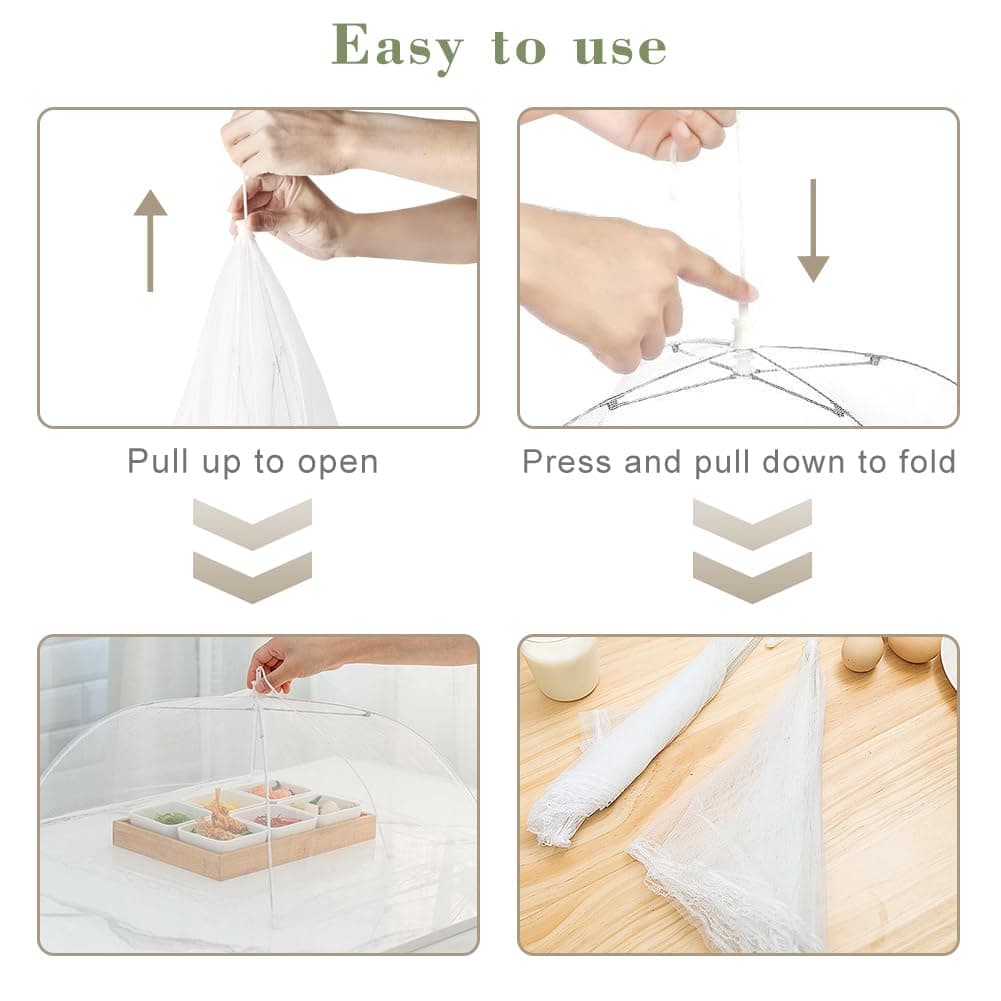 Onarway Food Covers for Outside Mesh: 4 Pack 14 Inch Pop Up Fine Fly Net for Fruit - Collapsible Screen Umbrella Food Tent for Outdoor Picnic Party