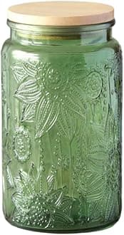 ANSQU Green Glass Canister, 34oz Candy Jar with Lid, Vintage Colored Mason Jars for Kitchen Decorative Jar for Coffee Tea Candy Cookies, Cute Jars (Green, 1 Pack)