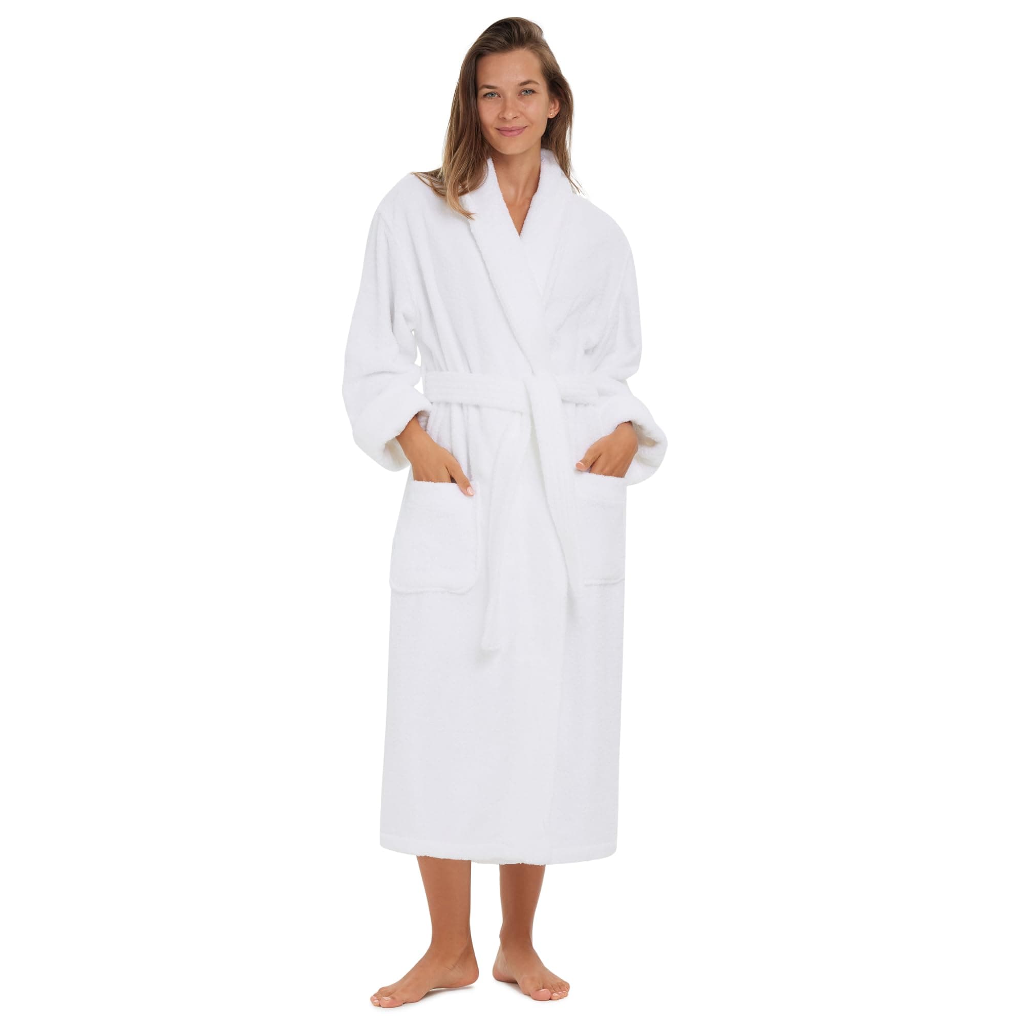 - Terry Shawl Collar Unisex Bathrobe – Thick Terrycloth Fabric, Generously Sized Hotel & Spa Robe with Pockets