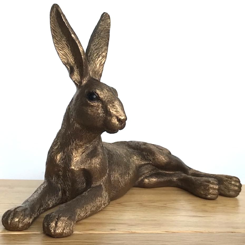 Animal Crackers Leonardo Hare large (26cm long) bronze effect Lying Hare ornament figurine from the Reflections Bronzed range, comes in a Leonardo quality gold gift box